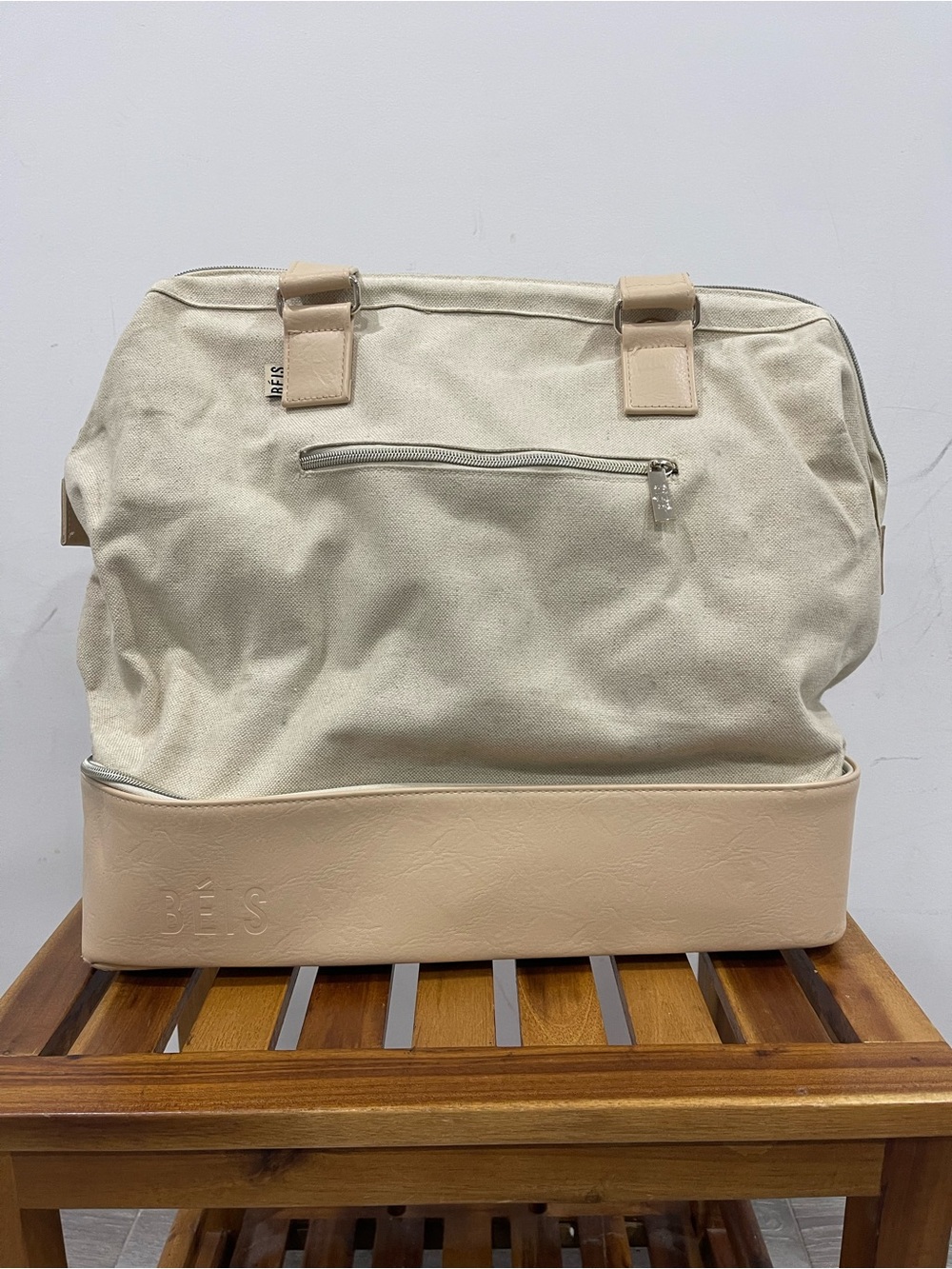 BEIS Cream mini weekender bag